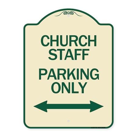 Signmission Church Staff Parking W/ Bidirectional Arrow Heavy-Gauge Aluminum Sign, 24" x 18", TG-1824-24260 A-DES-TG-1824-24260